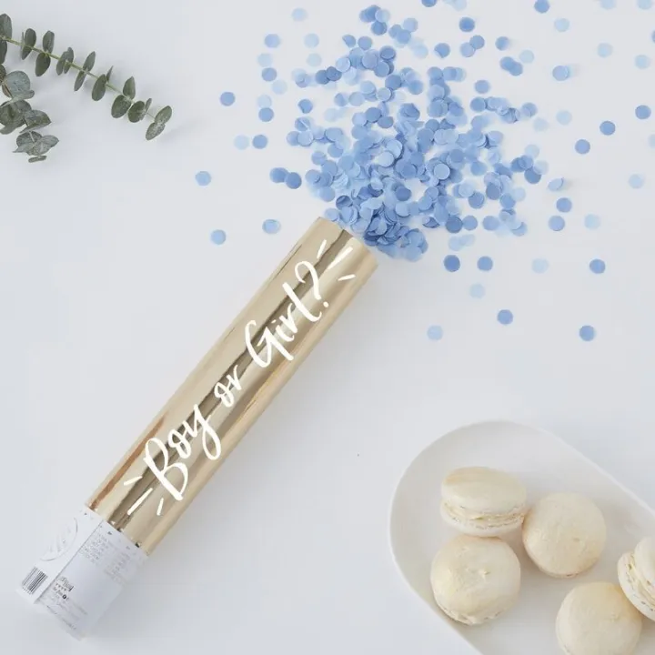 Cannone per coriandoli Gender Reveal blu