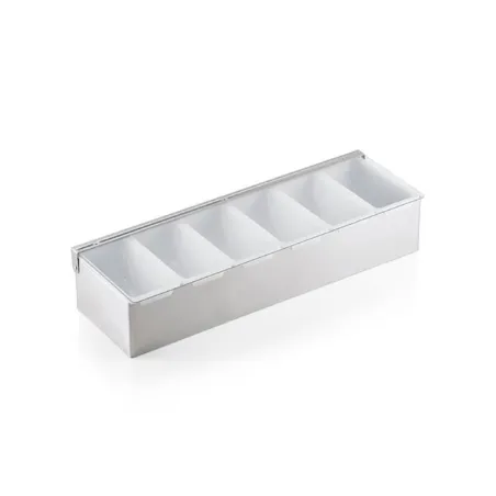 Ingredient container with 6 inserts made of chrome, nickel and steel