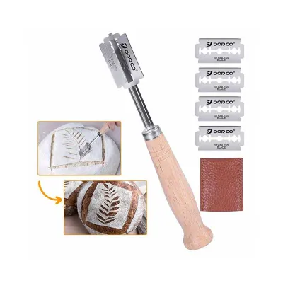 Wooden baker's knife with replaceable blade for bread