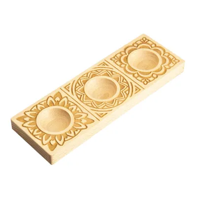 Handgeschnitzte Ravioli 3er-Holzform Mandala