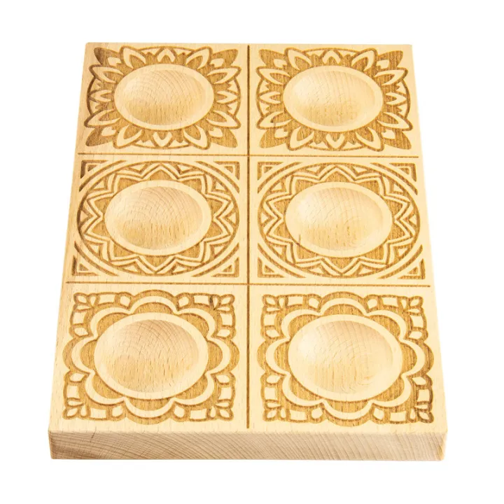 Raviolis sculptés à la main Moule en bois à 6 empreintes Mandala