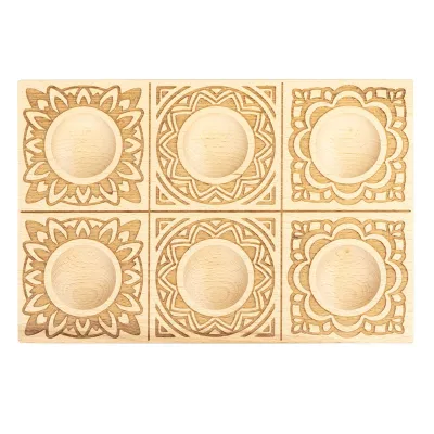 Handgeschnitzte Ravioli 6er-Holzform Mandala