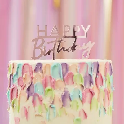 Happy Birthday Cake Topper Metallic Rose Gold