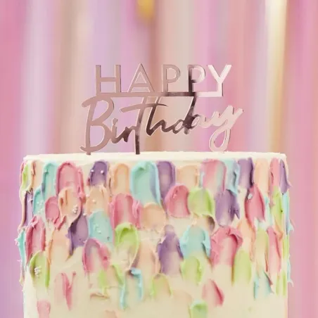 Happy Birthday Cake topper Metallic Rose Gold