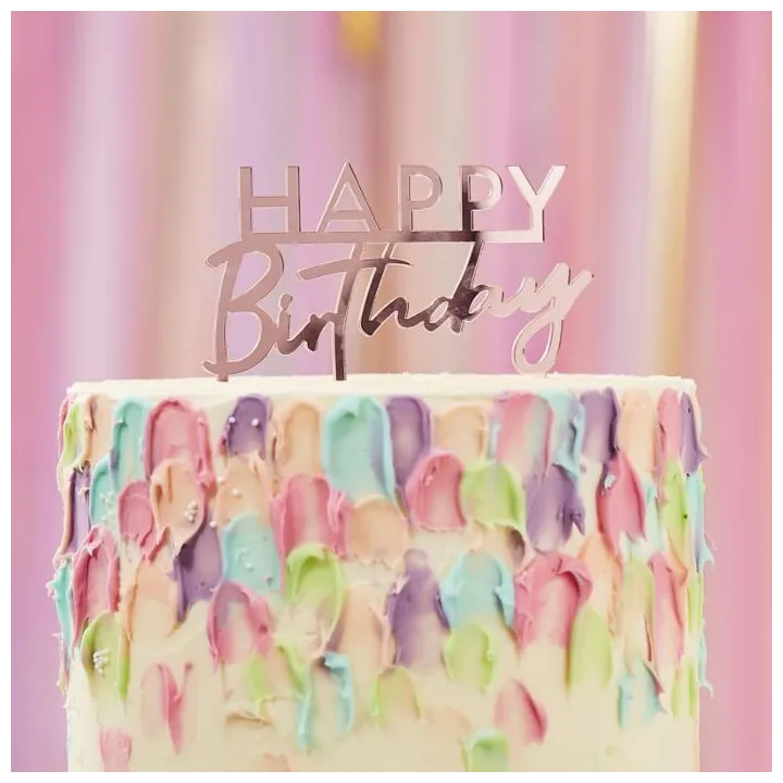 Happy Birthday Cake topper Metallic Rose Gold