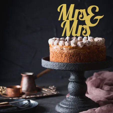 Mrs & Mrs Cake Topper Or scintillant