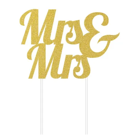 Mrs & Mrs Cake Topper Oro Glitter