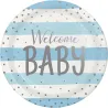 Assiettes en carton bleu & argent Welcome Baby, 8 pièces