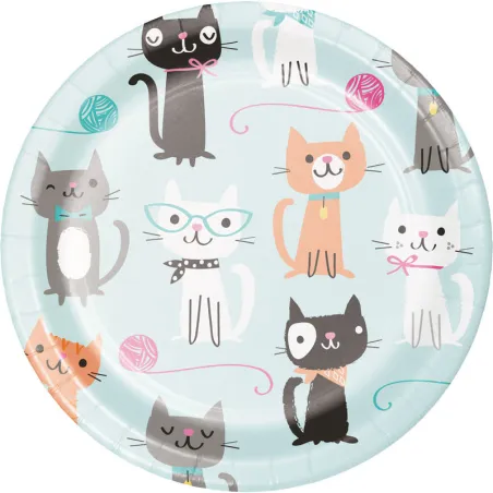 Assiette en carton Chat Party Petit, 8 pièces