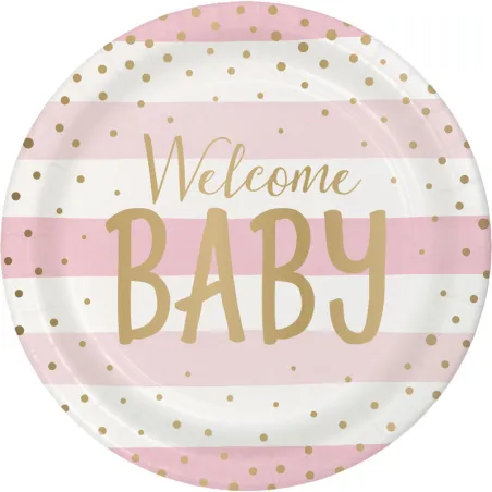 Paper plates Pink & Gold Welcome Baby, 8 pieces