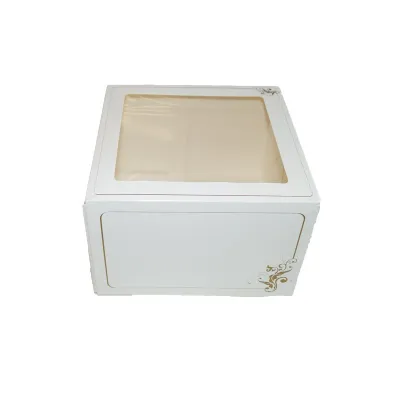 Scatola da torta con finestra bianca e oro 19 x 19 x 5 cm