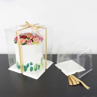 Transparent cake box set, 28 x 28 x 35 cm