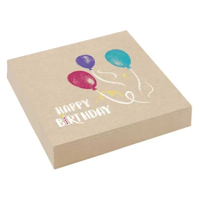 Tovaglioli naturali Happy Birthday 33 x 33 cm, 16 pezzi