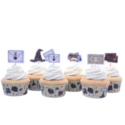 Hogwarts cupcake cases and toppers, 24 pieces each