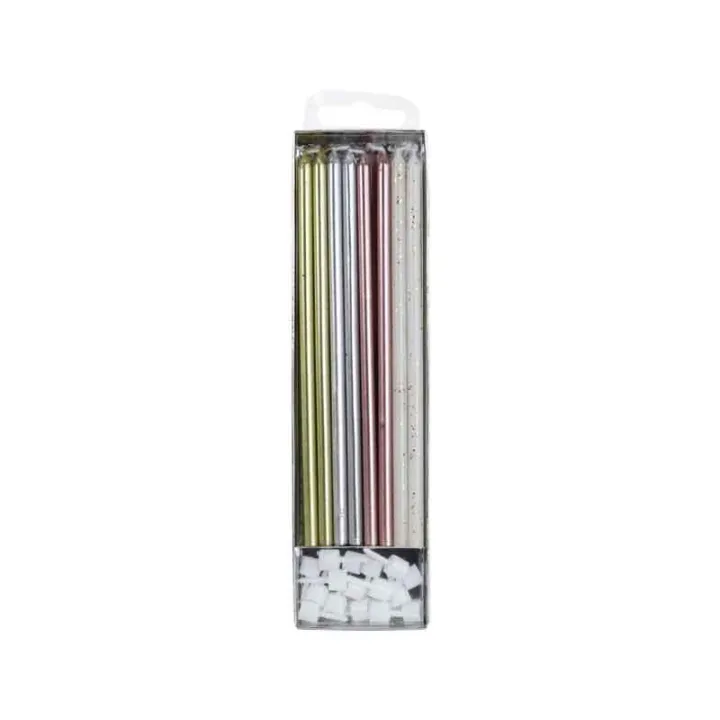Candeline extra lunghe, Mix, 16 pezzi per torte di compleanno eleganti