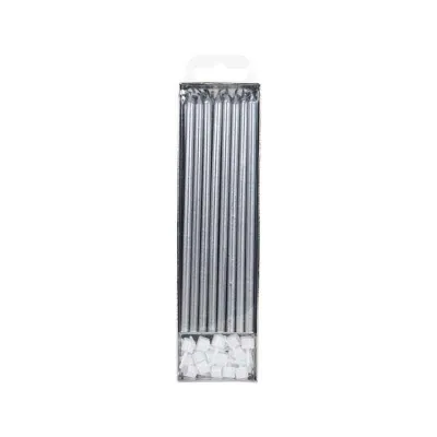 Candles extra long, silver, 16 pieces for elegant birthday cakes