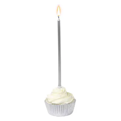 Candles extra long, silver, 16 pieces for elegant birthday cakes