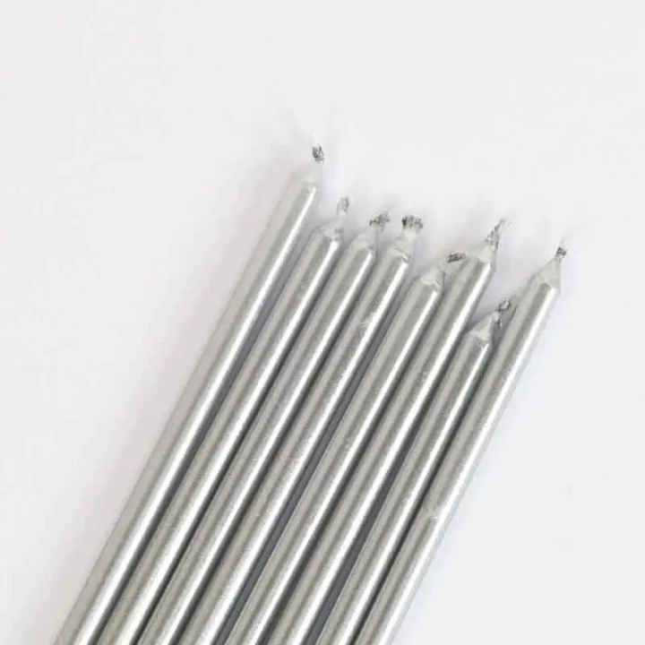 Candeline extra lunghe, argento, 16 pezzi per torte di compleanno eleganti