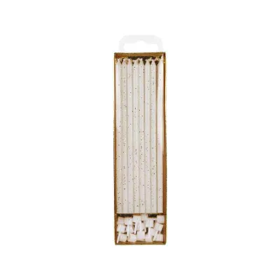 Candeline extra lunghe, bianche a pois, 16 pezzi per torte di compleanno eleganti