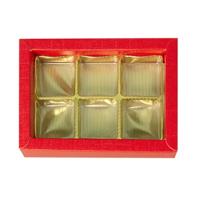 Chocolate packaging red for 6 chocolates for fine gifts