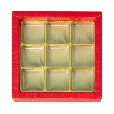 Imballaggio di cioccolato rosso per 9 cioccolatini per regali nobili