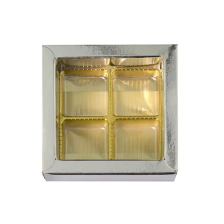 Silver chocolate packaging for 4 chocolates for fine gifts