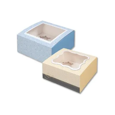 Scatole per cupcake blu e gialle per regali raffinati