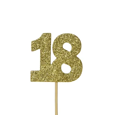 Cupcakes Topper nombre 18 or, 12 pièces