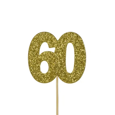 Cupcakes Topper nombre 60 or, 12 pièces