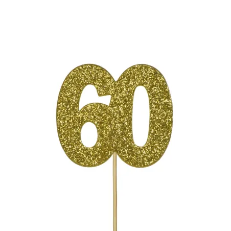 Cupcakes Topper nombre 60 or, 12 pièces