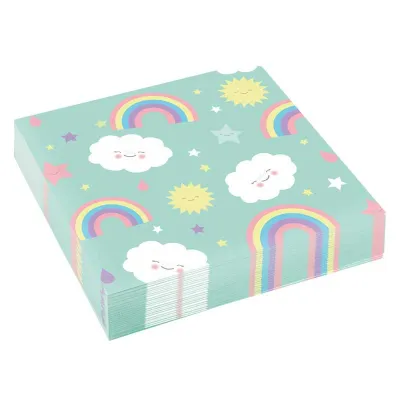 Tovaglioli arcobaleno e nuvole 33 x 33 cm, 16 pezzi