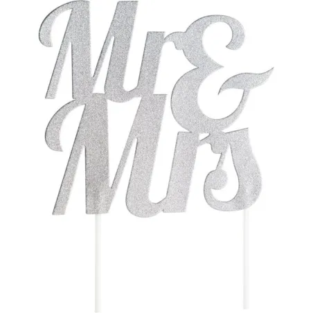 Mr & Mrs Cake Topper Argento