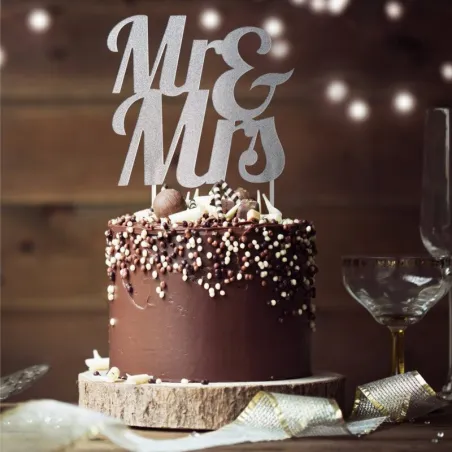 Mr & Mrs Cake Topper Argent