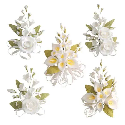 Cake Topper Blumensträusschen Weiss, 5-teilig