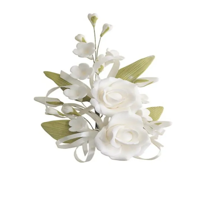 Cake topper bouquet bianco, 5 pezzi