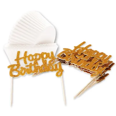 Cupcake cases with birthday topper, 24 pieces