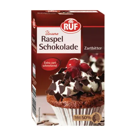RUF Schokoraspeln Dunkel 100 g – 60 % Kakao für Ihre Backstube | miniSchoggi