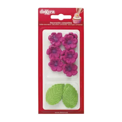 Fuchsiablumen und Blätter aus Zucker, 13 Stück
