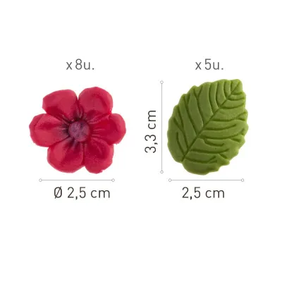 Fuchsiablumen und Blätter aus Zucker, 13 Stück