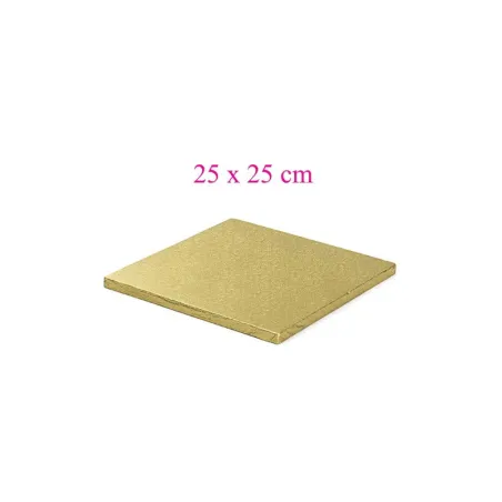 Cake plate square extra strong gold 25 x 25 cm for safe transport