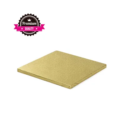 Cake plate square extra strong gold 25 x 25 cm for safe transport