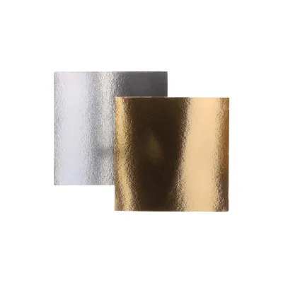 Dünne Tortenplatte quadratisch 20 cm, Silber und Gold