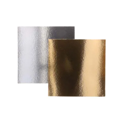 Dünne Tortenplatte quadratisch 25 cm, Silber und Gold