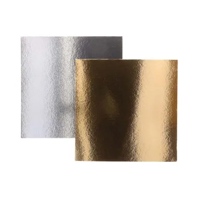 Dünne Tortenplatte quadratisch 30 cm, Silber und Gold