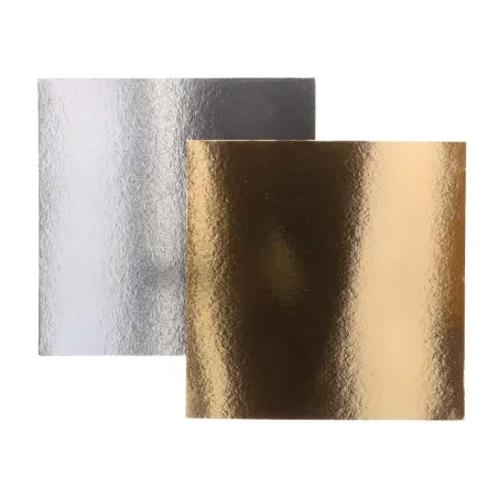 Thin cake plate square 35 cm, silver and gold