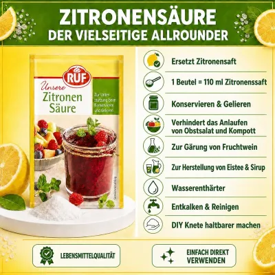 RUF Zitronensäure 30 g – Allrounder für Küche, Konservieren und Haushalt | miniSchoggi