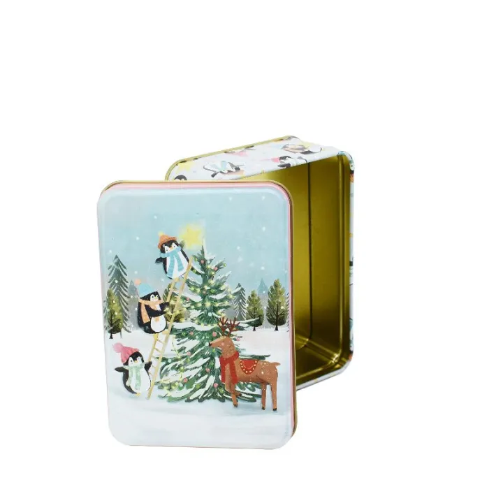 Cookie tin Pingu with Christmas tree, 120 x 85 x 43 mm