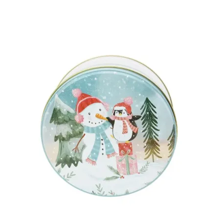 Scatola di biscotti per regali pupazzo di neve rotonda, Ø 170 x 80 mm
