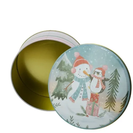 Scatola di biscotti per regali pupazzo di neve rotonda, Ø 170 x 80 mm