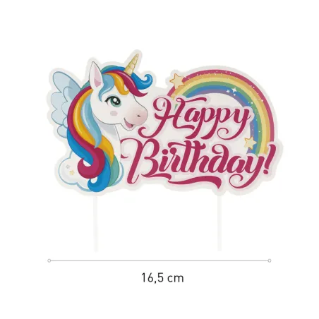 Cake topper Happy Birthday Unicorn, 17.5 x 15 cm